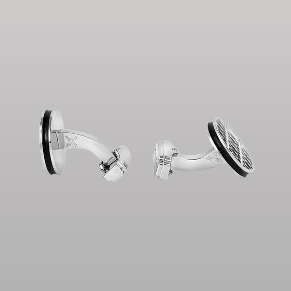 Thompson Cairo Leaf Cufflinks – White Bronze Plated with Black & White Enamel