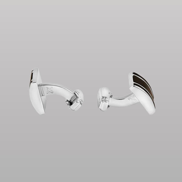 Thompson D‑Shape Semi‑Precious Cufflinks – White Bronze with Onyx