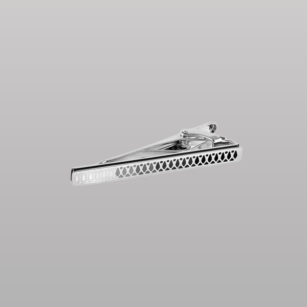 Thompson Cairo Leaf Tie Clip – White Bronze Plated with Black & White Enamel