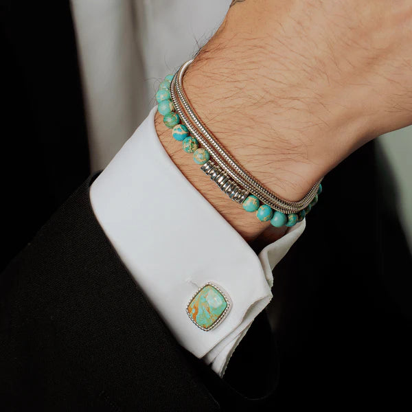 Cable Jasper Cufflinks – Rhodium Plated Sterling Silver with Amaroo Turquoise