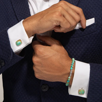 Cable Jasper Cufflinks – Rhodium Plated Sterling Silver with Amaroo Turquoise
