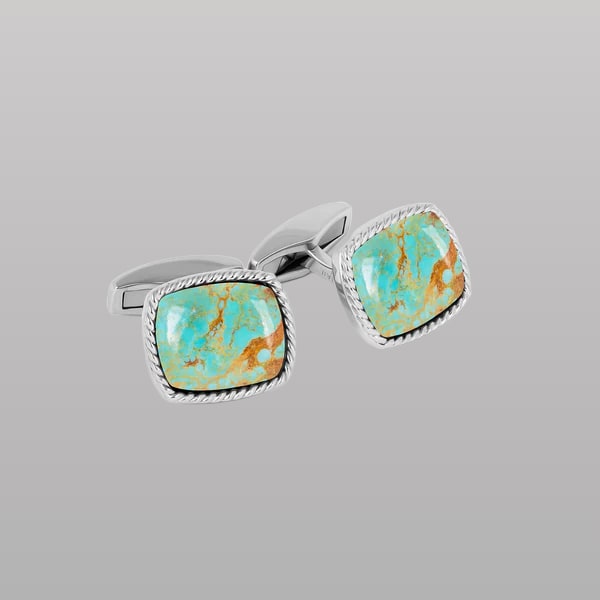Cable Jasper Cufflinks – Rhodium Plated Sterling Silver with Amaroo Turquoise