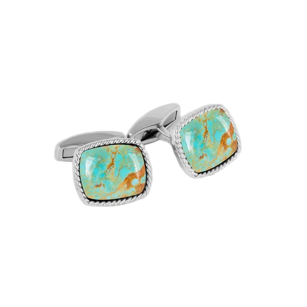 Cable Jasper Cufflinks – Rhodium Plated Sterling Silver with Amaroo Turquoise