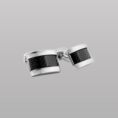 D‑Shape Cufflinks – Carbon Fibre on Stainless Steel