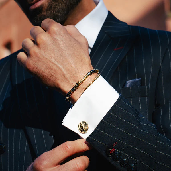 Carousel Gear Cufflinks – Yellow Gold Plated with Black Enamel