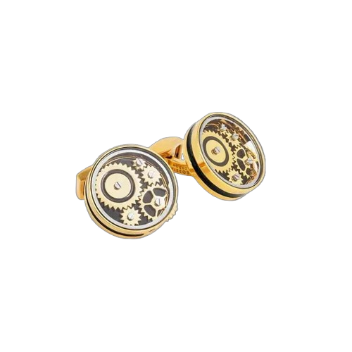 Carousel Gear Cufflinks – Yellow Gold Plated with Black Enamel