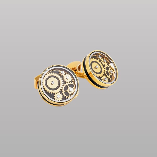 Carousel Gear Cufflinks – Yellow Gold Plated with Black Enamel