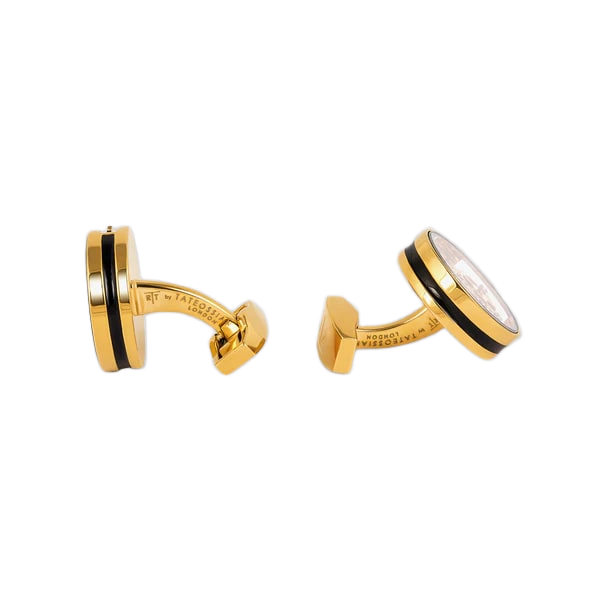 Carousel Gear Cufflinks – Yellow Gold Plated with Black Enamel