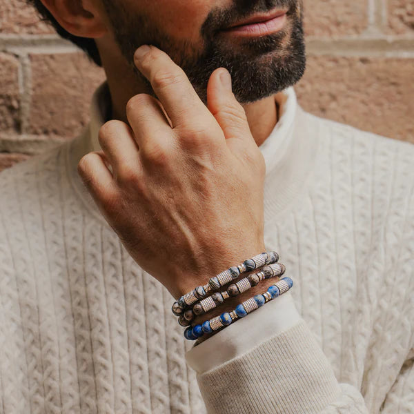 Giza Tubo Semi-Precious Bracelet – Rhodium Plated Sterling Silver with Spiderweb Jasper