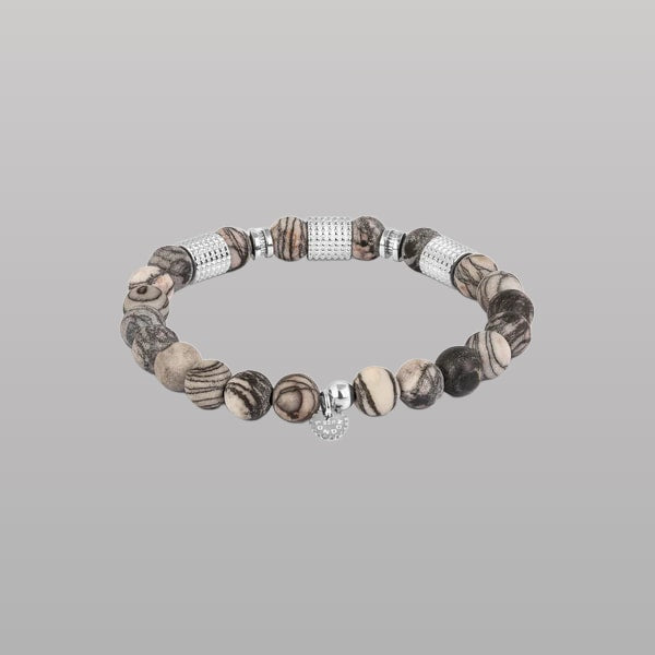 Giza Tubo Semi-Precious Bracelet – Rhodium Plated Sterling Silver with Spiderweb Jasper