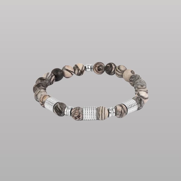 Giza Tubo Semi-Precious Bracelet – Rhodium Plated Sterling Silver with Spiderweb Jasper