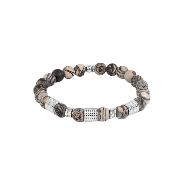 Giza Tubo Semi-Precious Bracelet – Rhodium Plated Sterling Silver with Spiderweb Jasper
