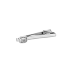 Halo Rectangular Tie Clip – Rhodium Plated with Clear Cubic Zirconia