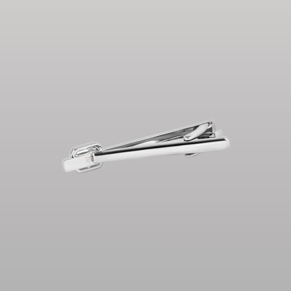 Halo Rectangular Tie Clip – Rhodium Plated with Clear Cubic Zirconia