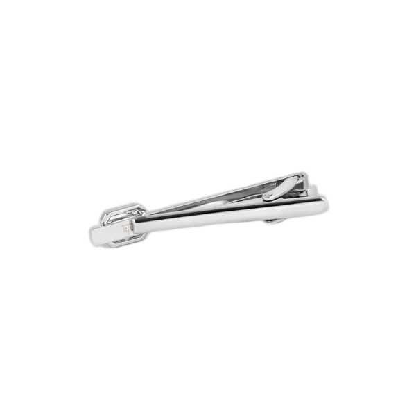 Halo Rectangular Tie Clip – Rhodium Plated with Clear Cubic Zirconia