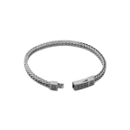 Herringbone Click Multi Pelle Bracelet – Rhodium Plated Sterling Silver with Blue Leather