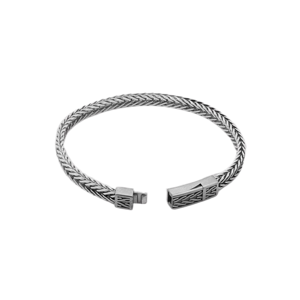 Herringbone Click Multi Pelle Bracelet – Rhodium Plated Sterling Silver with Blue Leather
