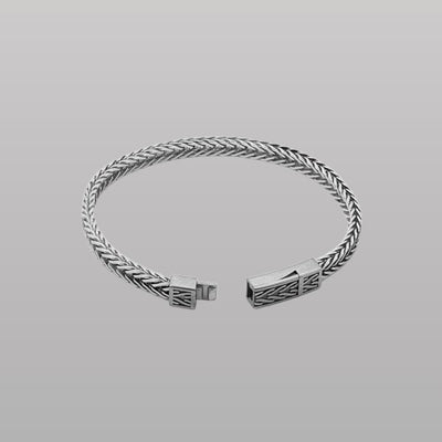 Herringbone Click Multi Pelle Bracelet – Rhodium Plated Sterling Silver with Khaki Leather