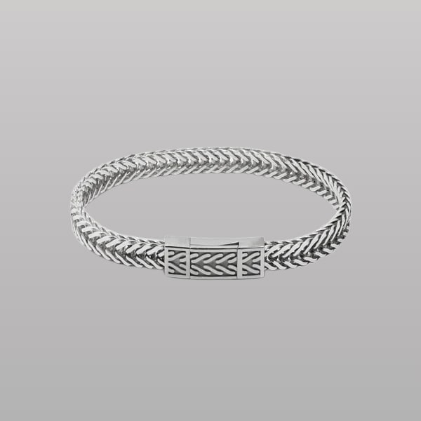 Herringbone Click Multi Pelle Bracelet – Rhodium Plated Sterling Silver with Khaki Leather