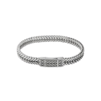 Herringbone Click Multi Pelle Bracelet – Rhodium Plated Sterling Silver with Blue Leather