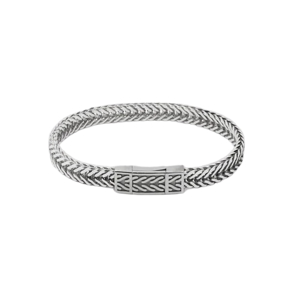 Herringbone Click Multi Pelle Bracelet – Rhodium Plated Sterling Silver with Blue Leather