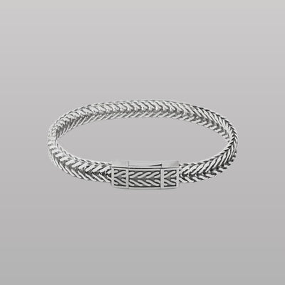 Herringbone Click Multi Pelle Bracelet – Rhodium Plated Sterling Silver with Blue Leather