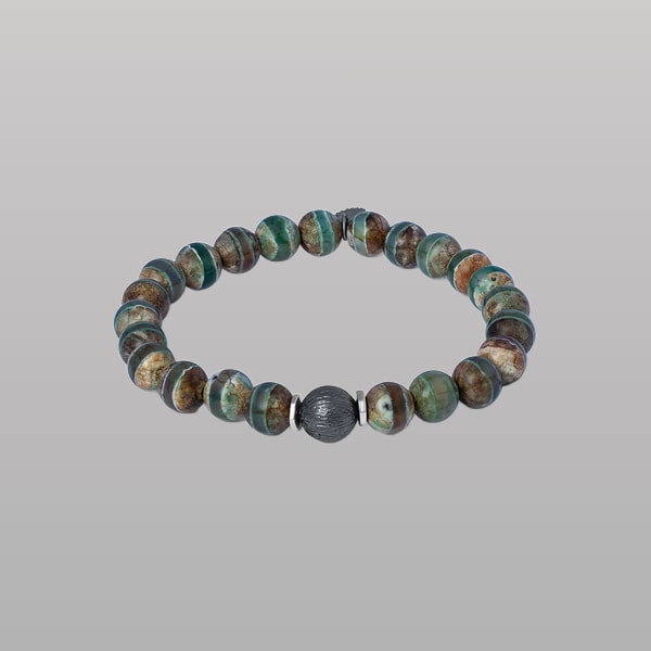 Lhasa Graffiato Beaded Bracelet – Black Ruthenium Plated with Green Agate