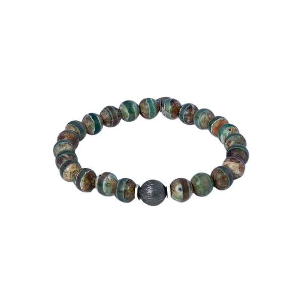 Lhasa Graffiato Beaded Bracelet – Black Ruthenium Plated with Green Agate