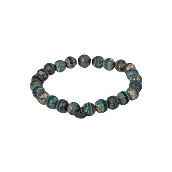 Lhasa Graffiato Beaded Bracelet – Black Ruthenium Plated with Green Agate