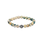 Lhasa Graffiato Beaded Bracelet – Rhodium Silver with Cream & Blue Azurite
