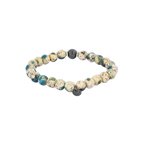 Lhasa Graffiato Beaded Bracelet – Rhodium Silver with Cream & Blue Azurite