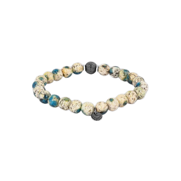 Lhasa Graffiato Beaded Bracelet – Rhodium Silver with Cream & Blue Azurite