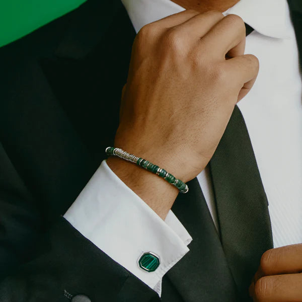 Octagon Cufflinks – White Bronze & Malachite