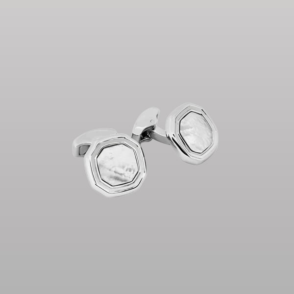 Octagon Cufflinks – White Bronze & White Mother of Pearl