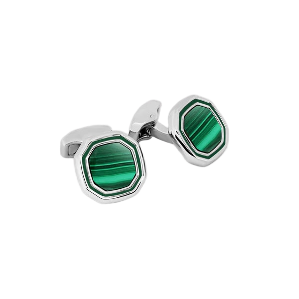 Octagon Cufflinks – White Bronze & Malachite