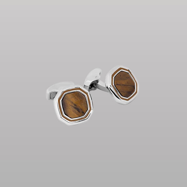 Octagon Semi‑Precious Cufflinks – Tiger Eye