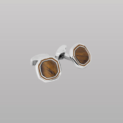 Octagon Semi‑Precious Cufflinks – Tiger Eye