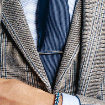 Prince of Wales Tweed Tie Clip – Gunmetal Plated with Blue Enamel