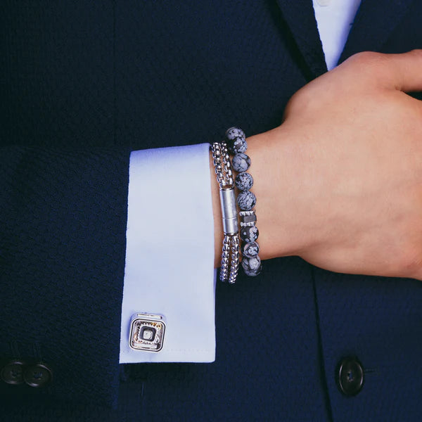 Quadrato Gear Cufflinks – Silver & Black Enamel, Palladium Plated