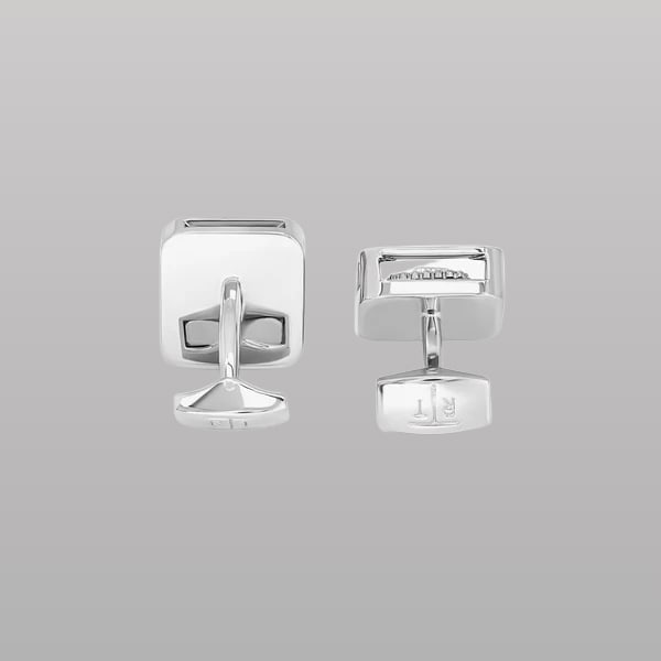 Quadrato Gear Cufflinks – Silver & Black Enamel, Palladium Plated