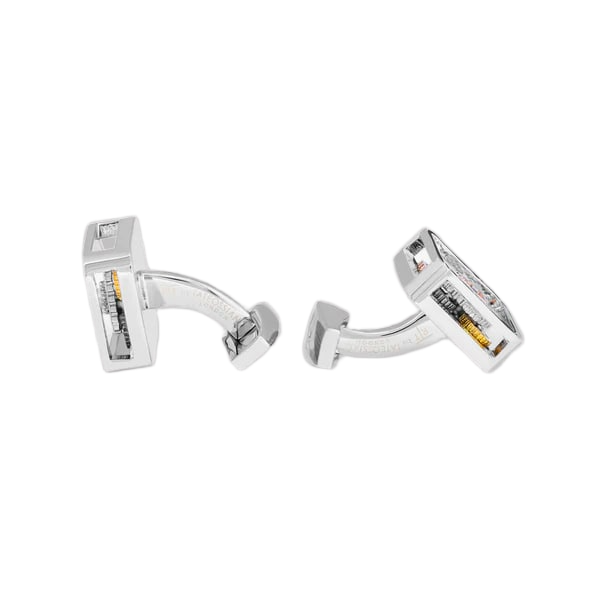 Quadrato Gear Cufflinks – Silver & Black Enamel, Palladium Plated