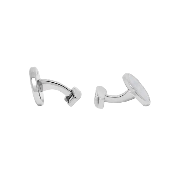 Rotondo Guilloche Cufflinks – White Mother of Pearl Rose Plate