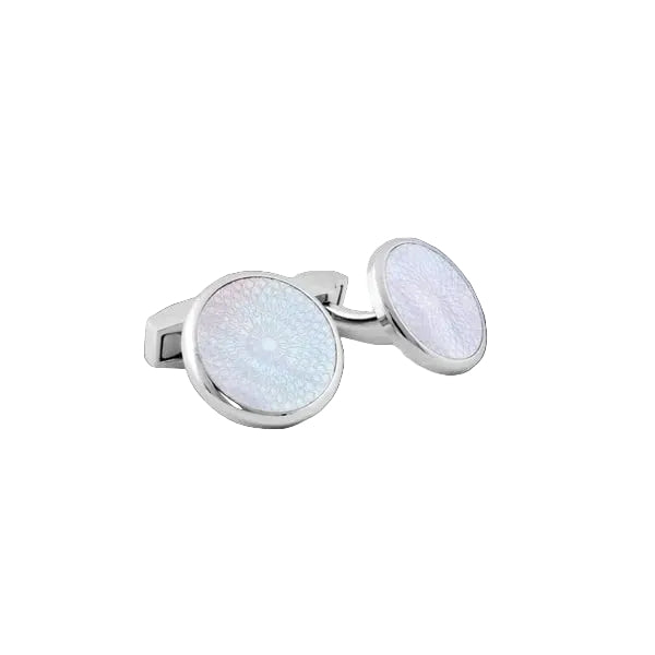 Rotondo Guilloche Cufflinks – White Mother of Pearl Rose Plate