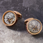 Round Skeleton Gear Cufflinks – Enamel & Rose Gold Stainless Steel