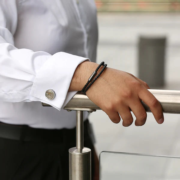 Round Skeleton Gear Cufflinks – Black Enamel, Palladium Plated