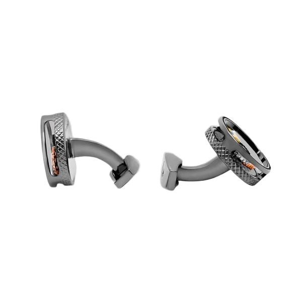 Round Gear Carbon Fibre Cufflinks – Gunmetal Plated