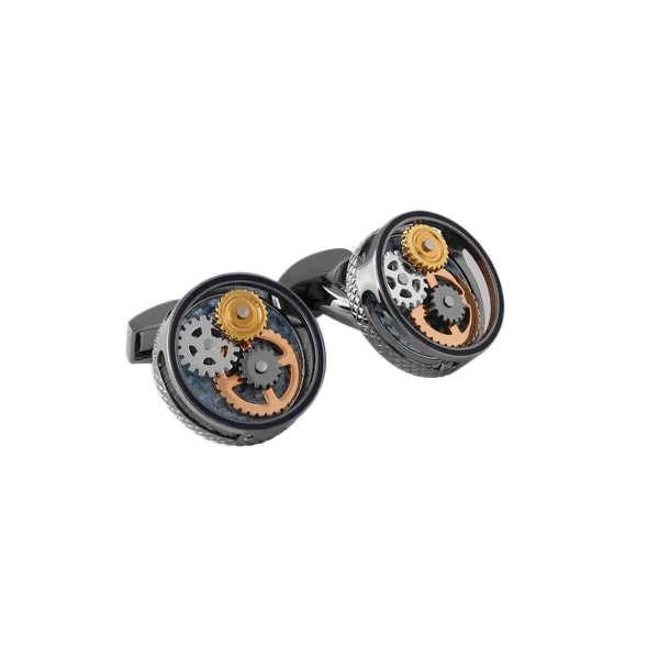 Round Gear Carbon Fibre Cufflinks – Gunmetal Plated