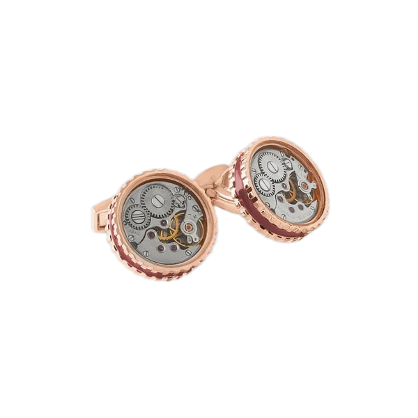 Round Skeleton Gear Cufflinks – Enamel & Rose Gold Stainless Steel