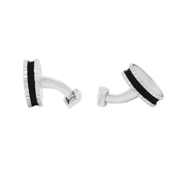 Round Skeleton Gear Cufflinks – Black Enamel, Palladium Plated