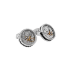 Round Skeleton Gear Cufflinks – Black Enamel, Palladium Plated